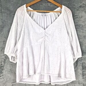 Womens Top XXXL White Boho Babydoll Floral Eyelet Cottagecore Feminine Peasant